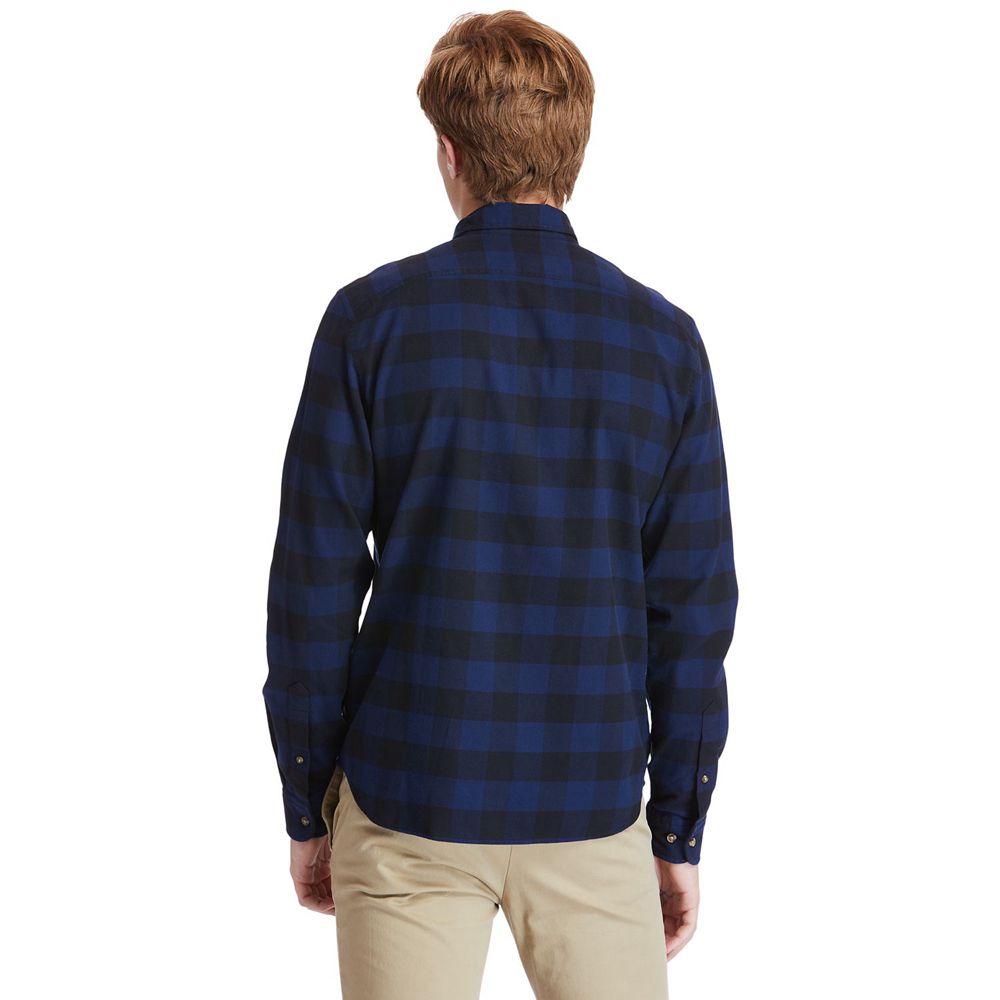 Camisa Timberland Argentina Hombre - Mascoma River Slim-Fit Long-Sleeve Check - Azul Marino - UTOJVG